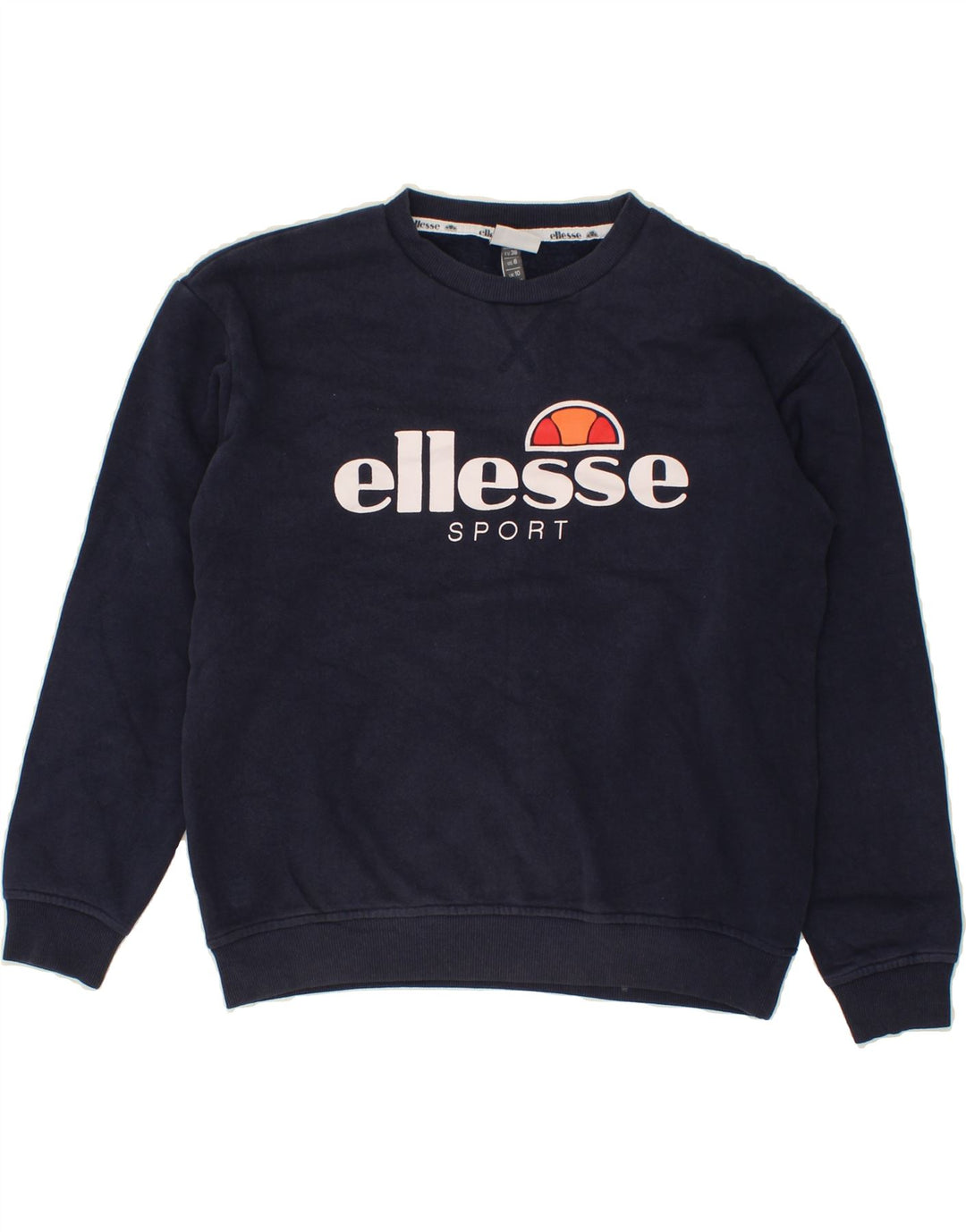 ELLESSE Womens Oversized Graphic Sweatshirt Jumper UK 10 Small Navy Blue Vintage Ellesse and Second-Hand Ellesse from Messina Hembry 