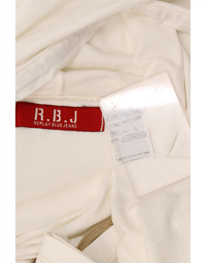 REPLAY Ženska majica s kapuljačom dugih rukava UK 14 Veliki bijeli pamuk