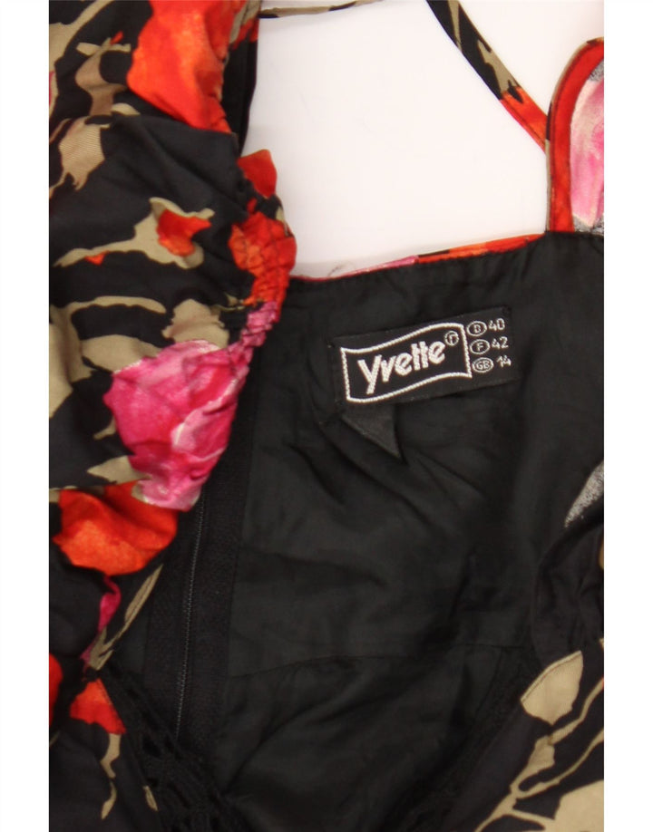 YVETTE Womens Sheath Dress UK 14 Medium Black Floral Vintage Yvette and Second-Hand Yvette from Messina Hembry 