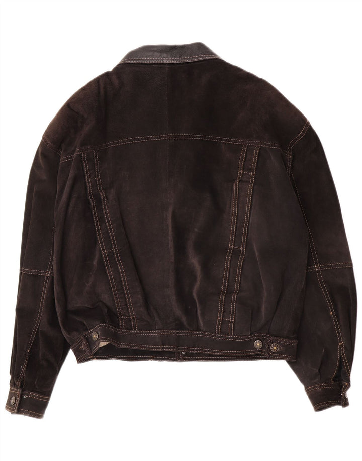 John F Gee muška bomber velika kožna jakna IT 46 Small Brown Suede