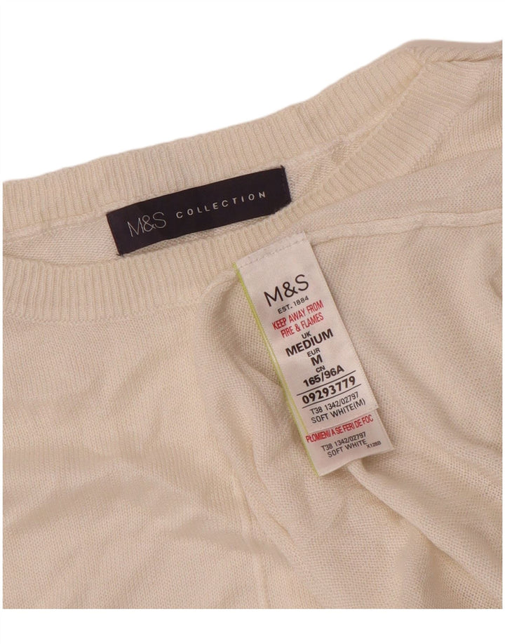 Marks & Spencer ženski džemper s veznim izrezom UK 14 srednje bijele boje