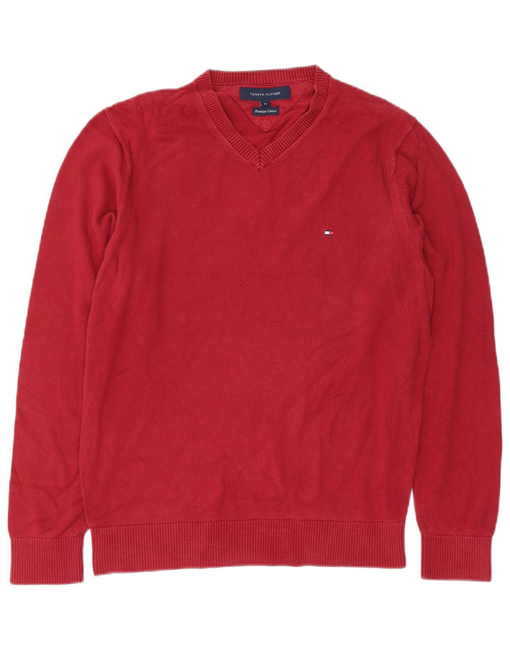 TOMMY HILFIGER Muški džemper s V-izrezom Srednje crveni pamuk
