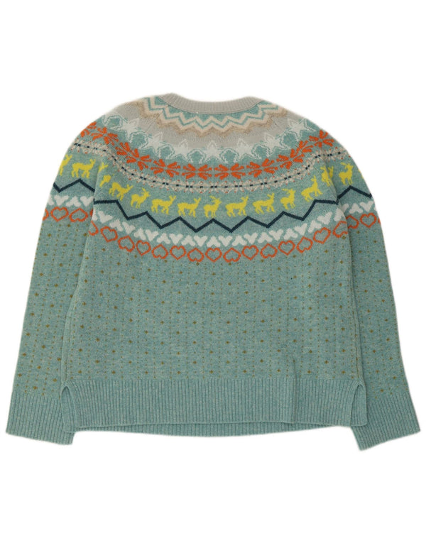 Bijeli ženski džemper s morskim izrezom UK 14 Large Blue Fair Isle Wool