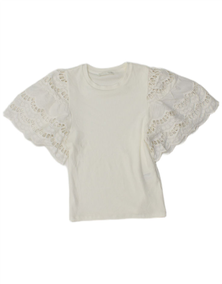 Zara ženska šišmiš šišmiš bluza Top UK 8 Mala bijela viskoza