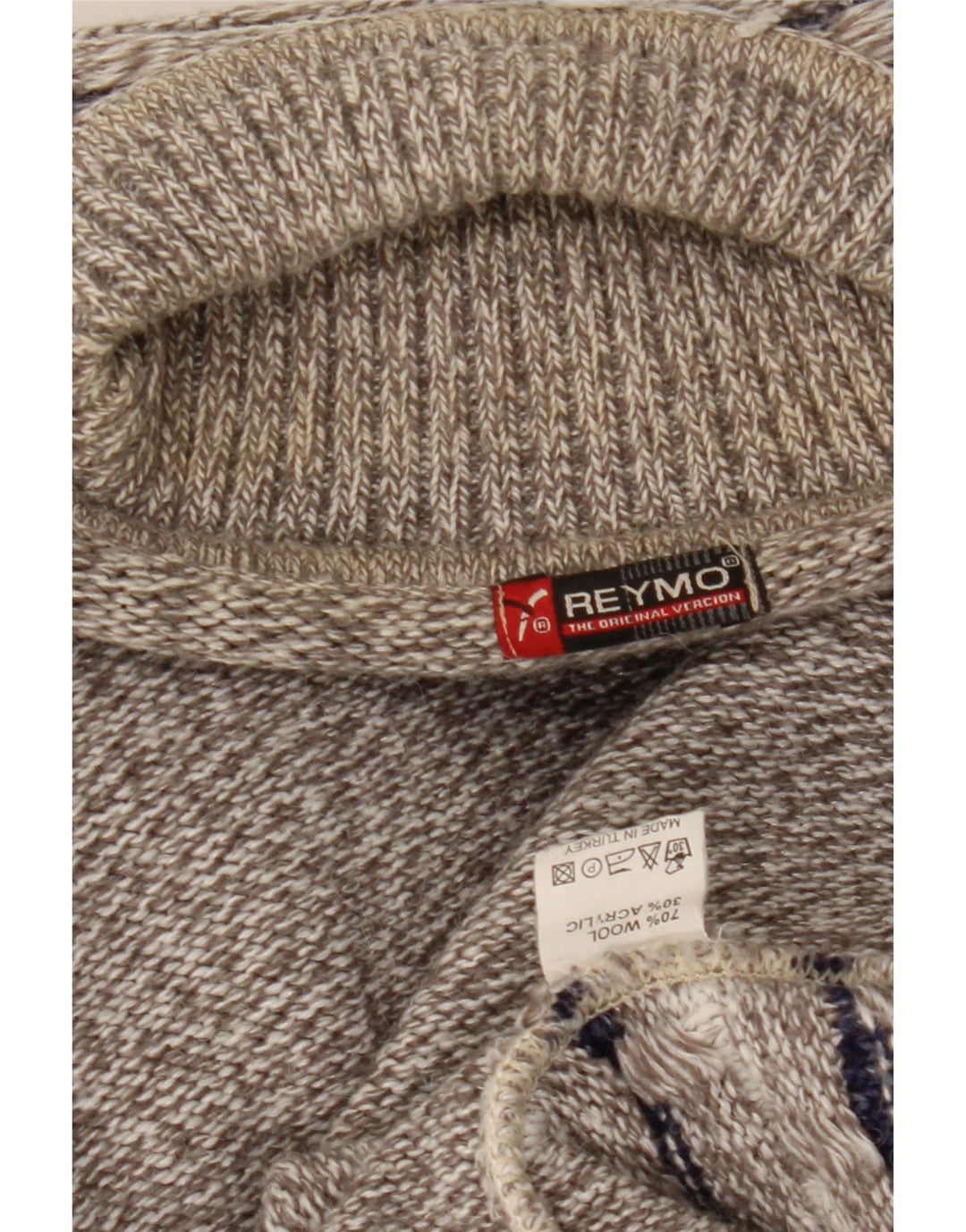 Vintage muški vuneni pulover s rol izrezom velikih sivih pruga