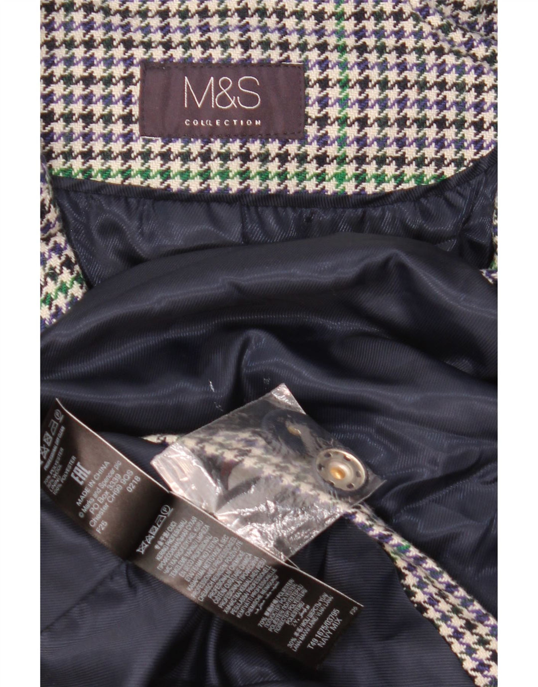 Marks & Spencer ženski kaput UK 22 3XL mornarsko plavi poliester u obliku ptičje zube