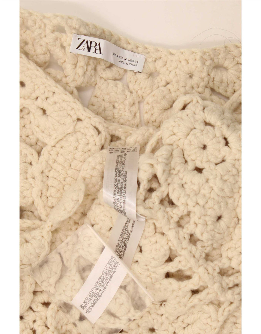 Zara ženska prevelika heklana bluza s 3/4 rukavima UK 14 srednje bež