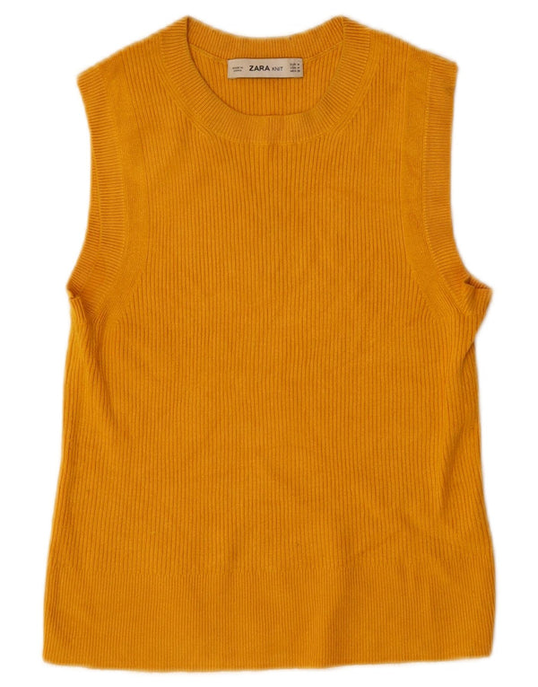 ZARA ženski kratki prsluk bez rukava UK 12 Srednje žuta viskoza