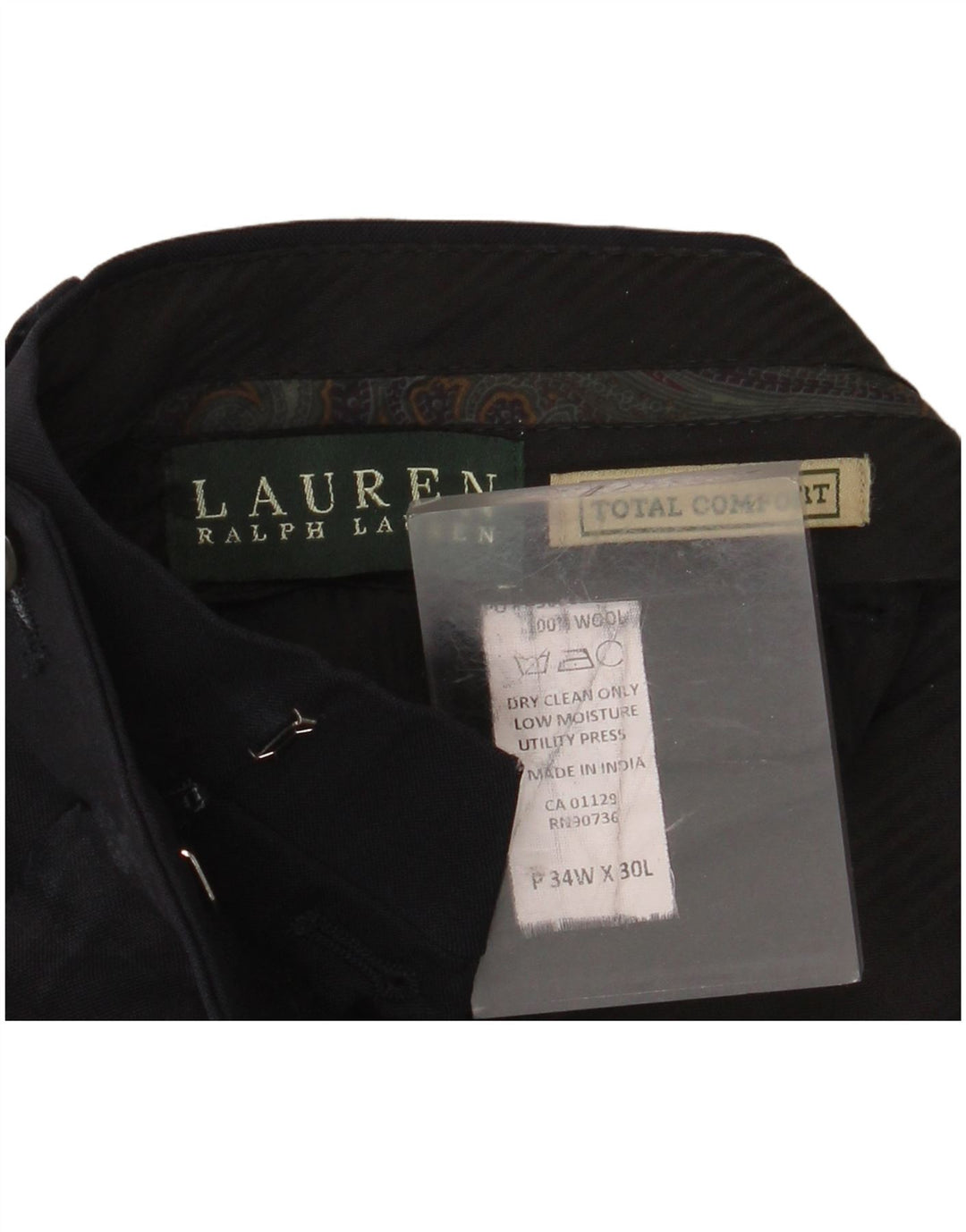 RALPH LAUREN Muške potpune udobne hlače s štipaljkama W34 L30 crne