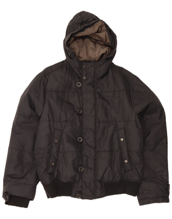 Henry Cottons Mens Hooded Padded Jacket IT 52 XL Black Polyamide