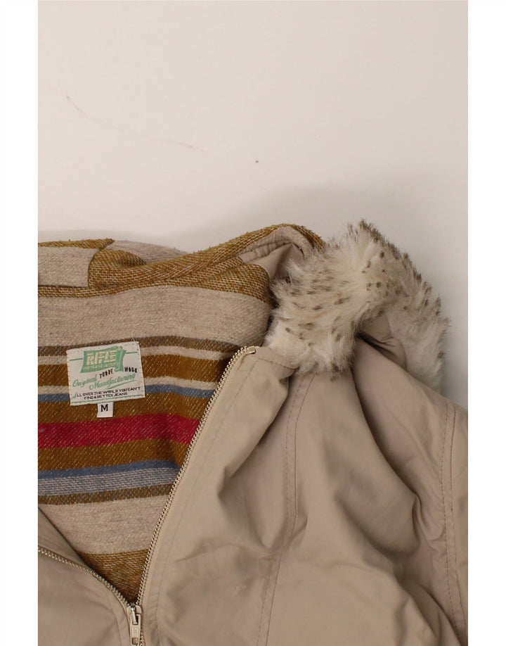 RIFLE Womens Hooded Windbreaker Jacket UK 14 Medium Off White Acrylic Vintage Rifle and Second-Hand Rifle from Messina Hembry 
