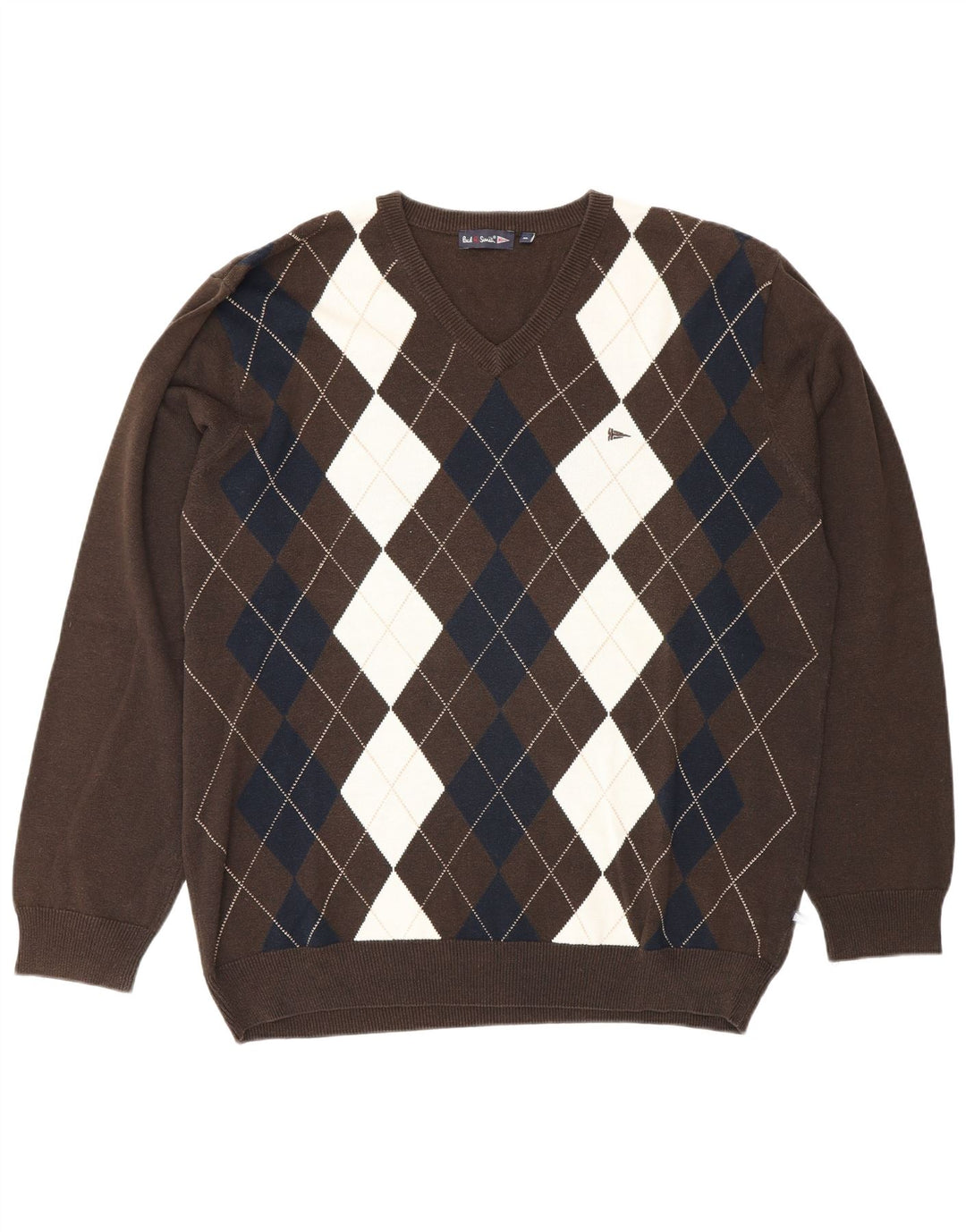 Paul Smith Muški džemper s V-izrezom XL smeđi Argyle/Diamond