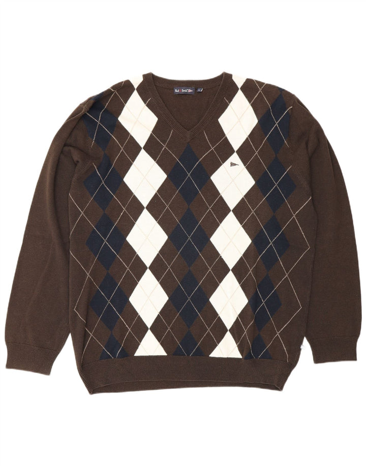 Paul Smith Muški džemper s V-izrezom XL smeđi Argyle/Diamond