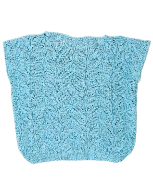 Vintage ženski džemper kratkih rukava s brodskim izrezom UK 8 Mali plavi