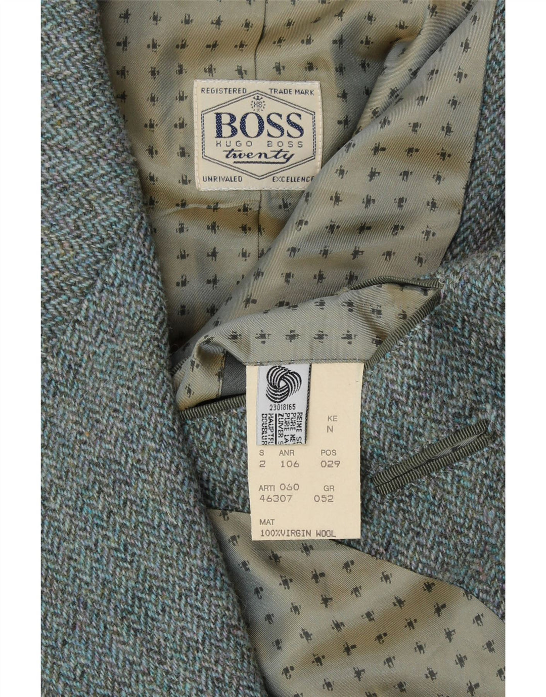 HUGO BOSS Muška jakna sa 2 gumba IT 52 XL Plava riblja kost Nova vuna