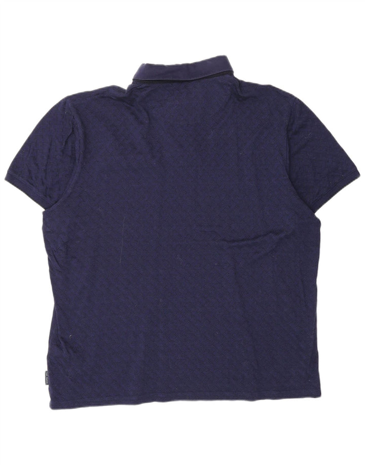 TED BAKER Mens Polo Shirt Size 5 XL Navy Blue Check Cotton
