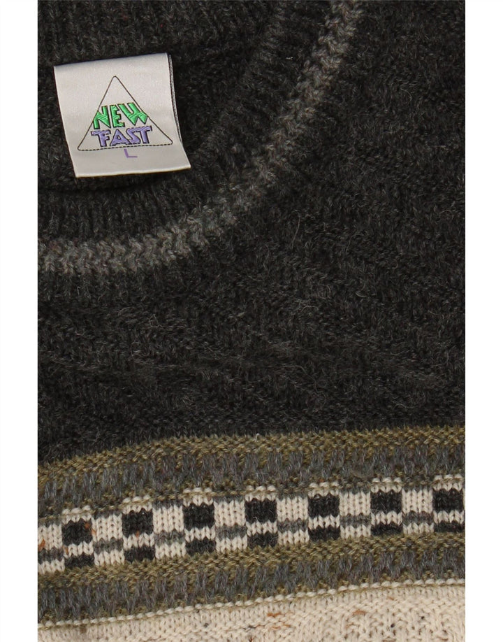 Novi brzi muški džemper s okruglim izrezom, veliki bež akril u blokovima boja