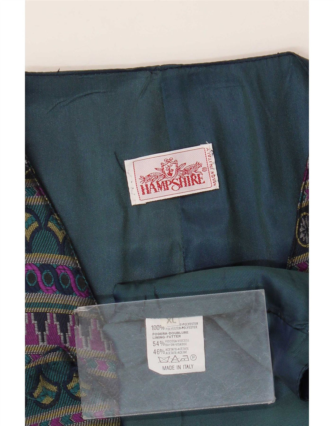 Vintage muški prsluk XL tamnoplavi geometrijski poliester