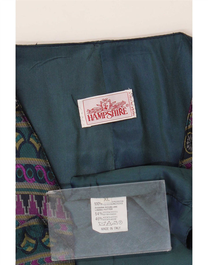 Vintage muški prsluk XL tamnoplavi geometrijski poliester