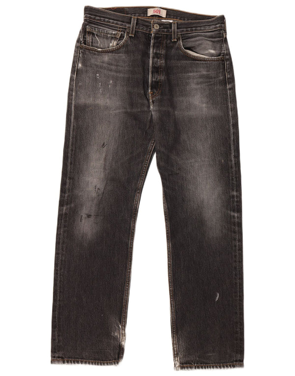 LEVI'S Mens 501 Straight Jeans W32 L32 Black Cotton