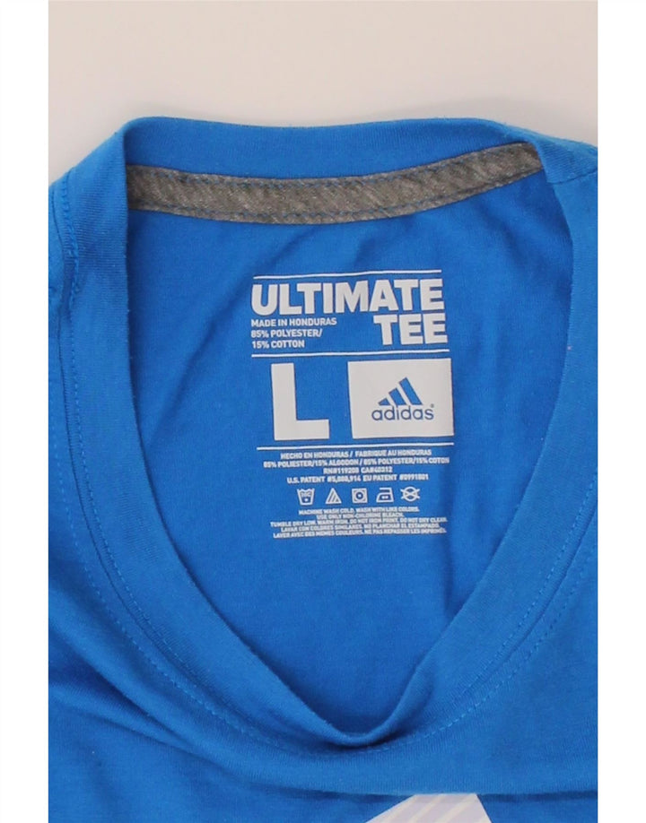 ADIDAS Mens Graphic T-Shirt Top Large Blue Polyester Vintage Adidas and Second-Hand Adidas from Messina Hembry 