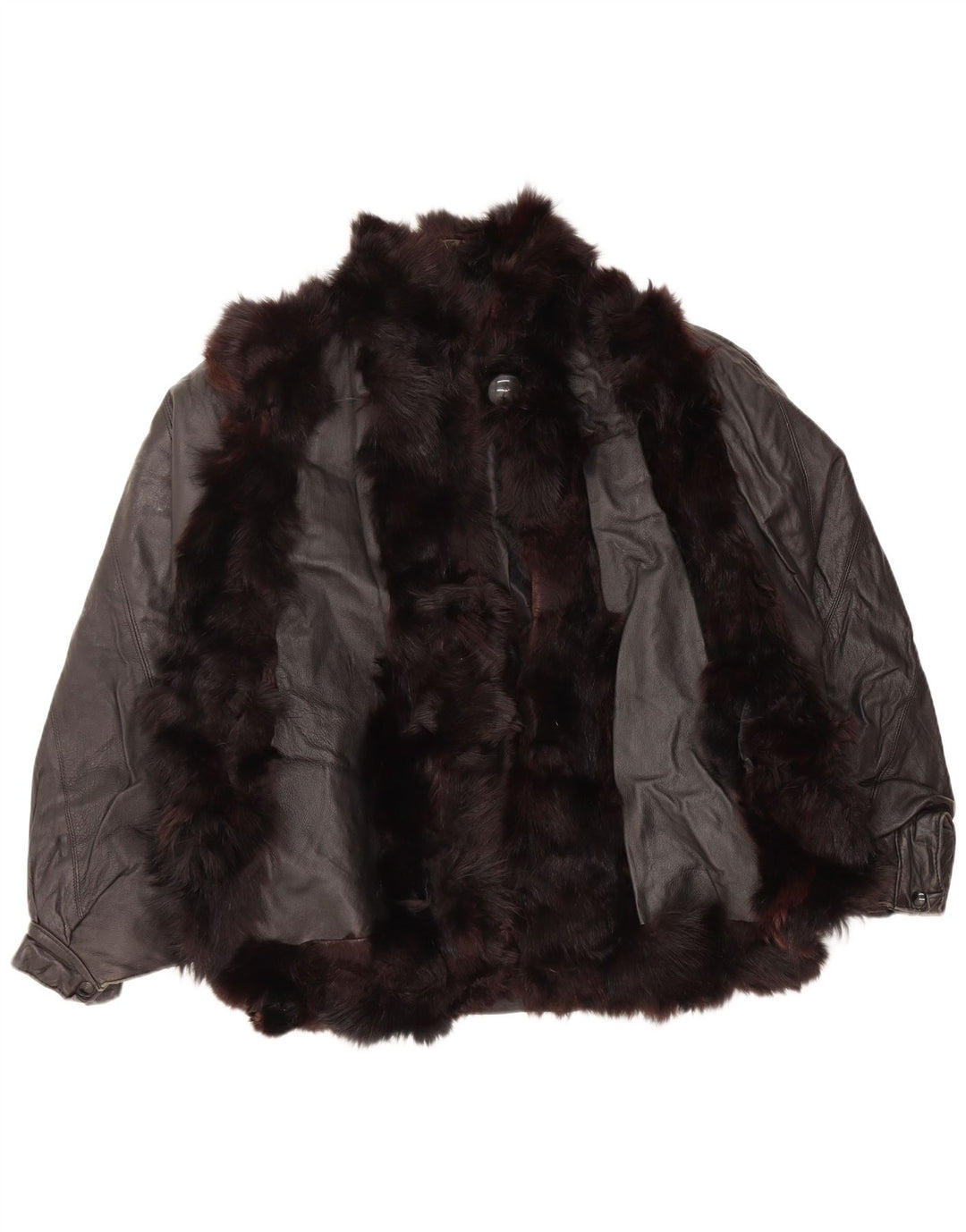 Vintage ženska krznena kožna jakna UK 14 srednje crna