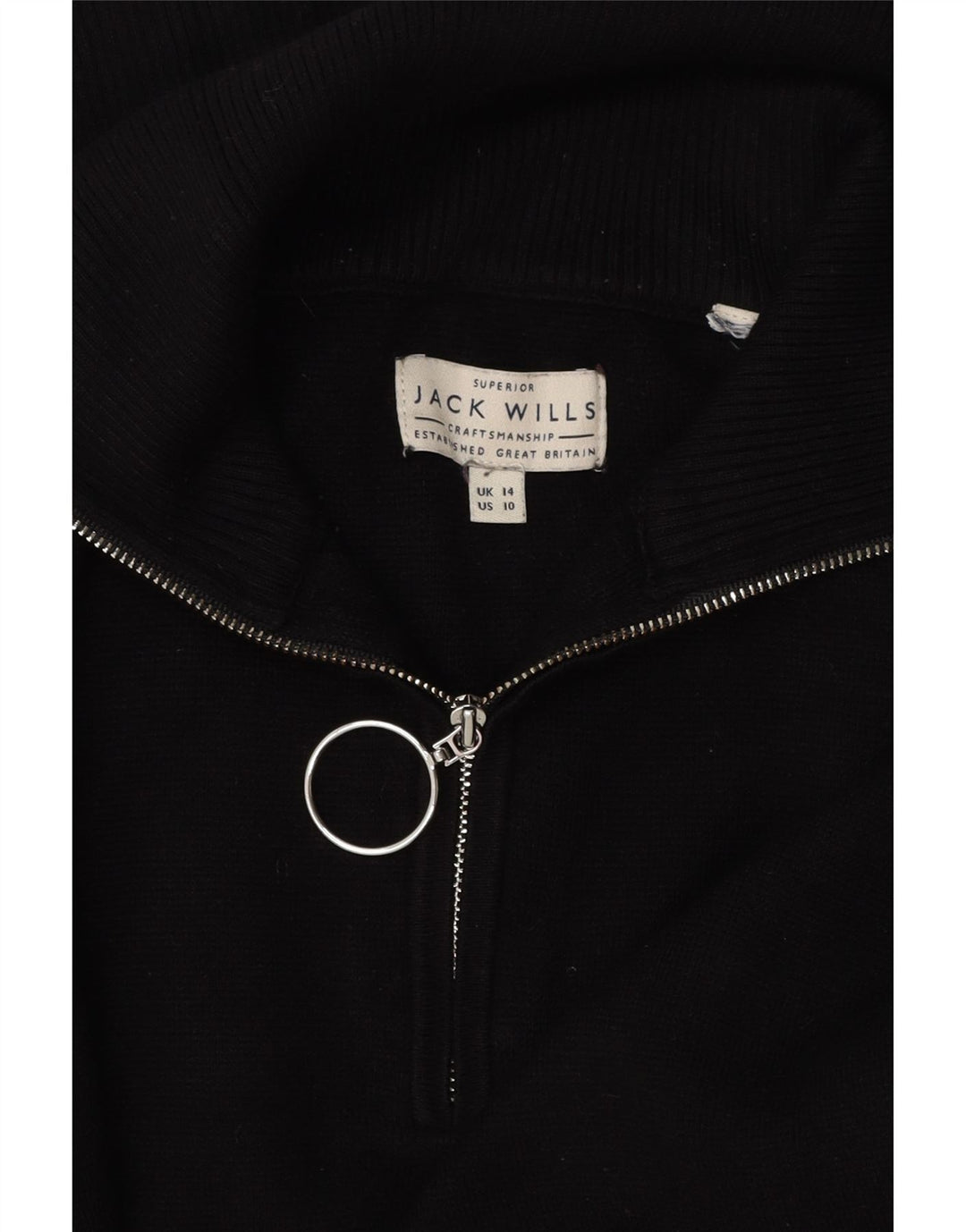 JACK WILLS Ženski pulover s velikim izrezom i patentnim zatvaračem UK 14 Veliki crni