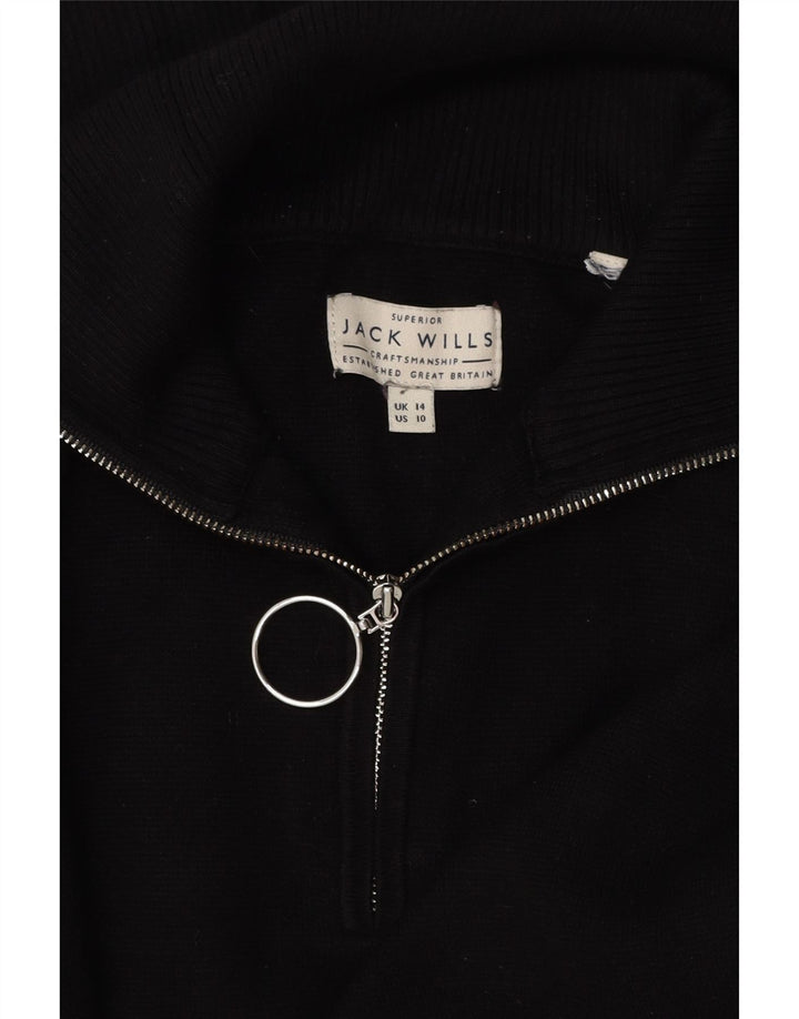 JACK WILLS Ženski pulover s velikim izrezom i patentnim zatvaračem UK 14 Veliki crni