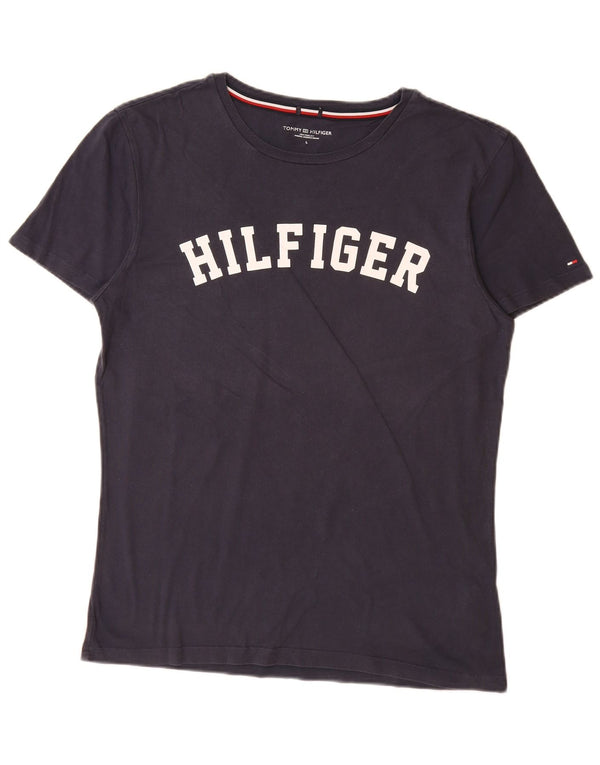 TOMMY HILFIGER Mens Graphic T-Shirt Top Large Navy Blue Cotton