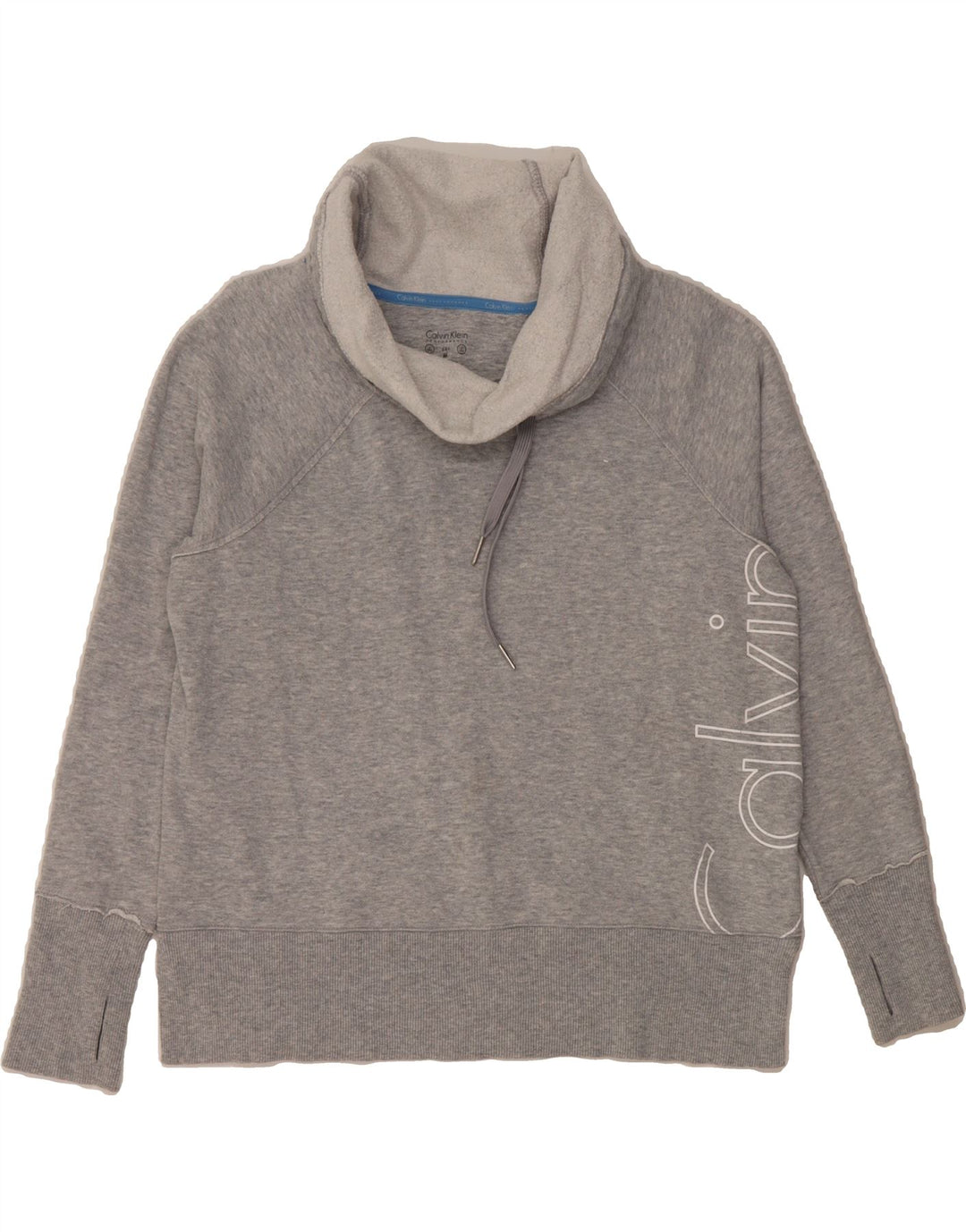 CALVIN KLEIN Womens Graphic Roll Neck Sweatshirt Jumper UK 14 Medium Grey Vintage Calvin Klein and Second-Hand Calvin Klein from Messina Hembry 
