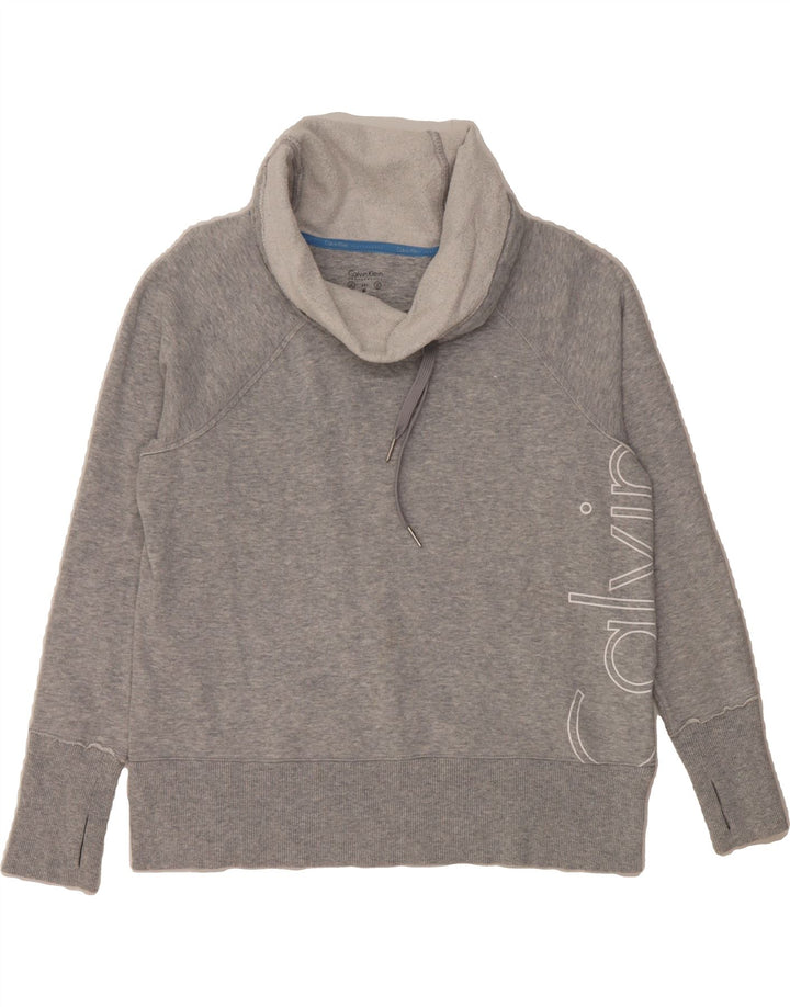 CALVIN KLEIN Womens Graphic Roll Neck Sweatshirt Jumper UK 14 Medium Grey Vintage Calvin Klein and Second-Hand Calvin Klein from Messina Hembry 