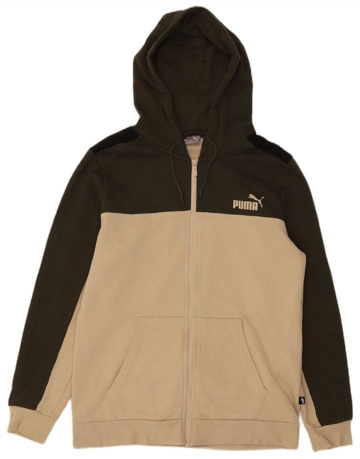 PUMA Mens Zip Hoodie Sweater Medium Beige Colourblock Cotton