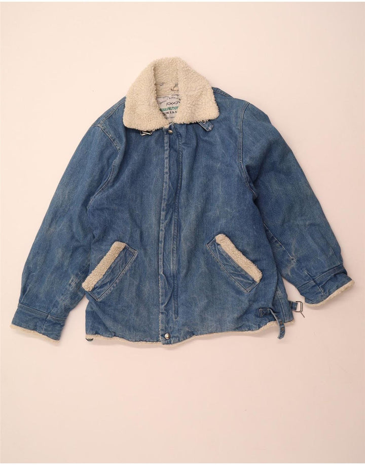 VINTAGE muška traper šerpa jakna UK 40 Large Blue Cotton