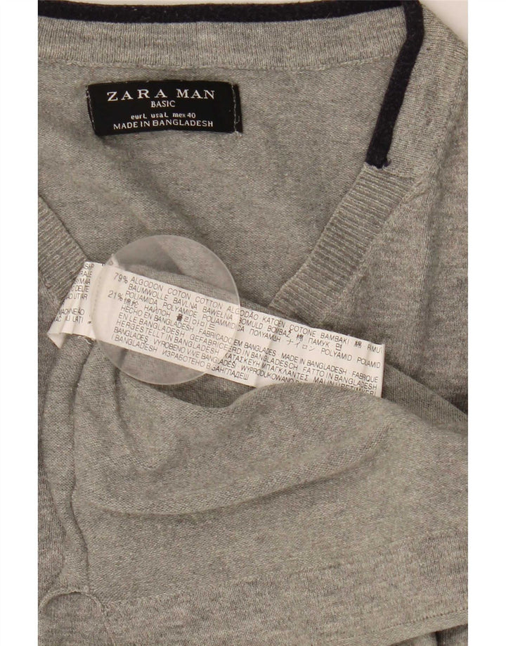Zara muški pulover s V-izrezom, veliki sivi pamuk