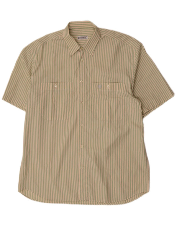 Cacharel Mens Short Sleeve Shirt Size 41 16 Large Grey Pinstripe Cotton