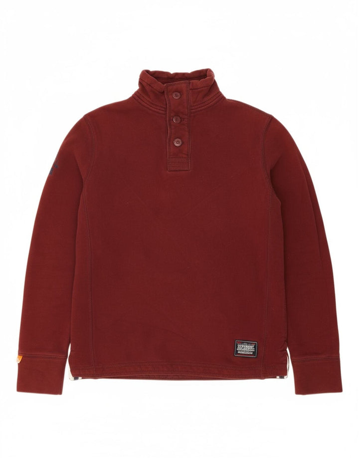 SUPERDRY Mens Button Neck Sweatshirt Jumper Medium Burgundy Cotton