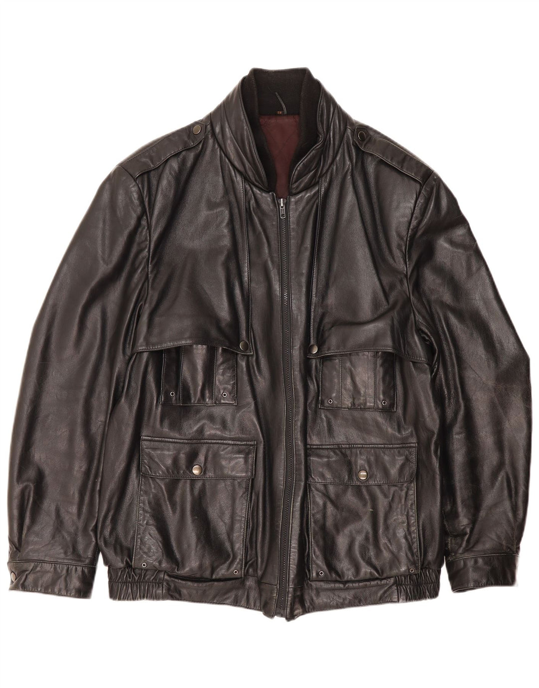 SCHILD Muška vojna kožna jakna UK 40 velika crna koža