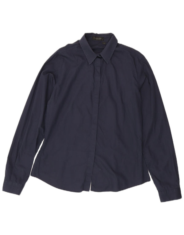 Calvin Klein Womens Shirt US 12 Large Navy Blue Cotton