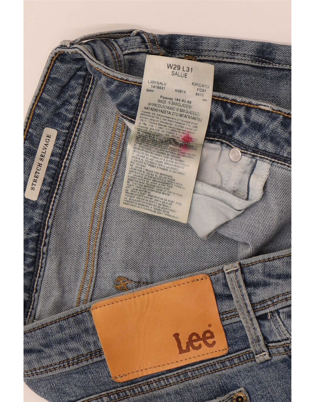 Lee Mens Selvage Stretch Slim Jeans W29 L31 Plavi pamuk