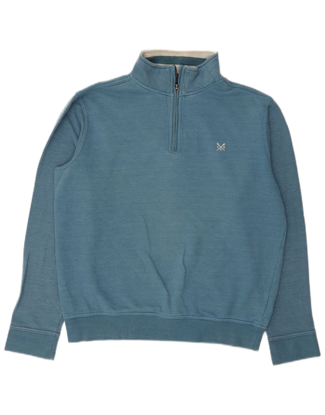 Crew Clothing Muška majica s izrezom s patentnim zatvaračem Srednje plavi pamuk