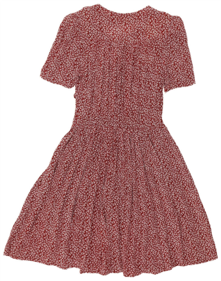 VINTAGE Ženska Empire haljina UK 14 Velika bordo cvjetna