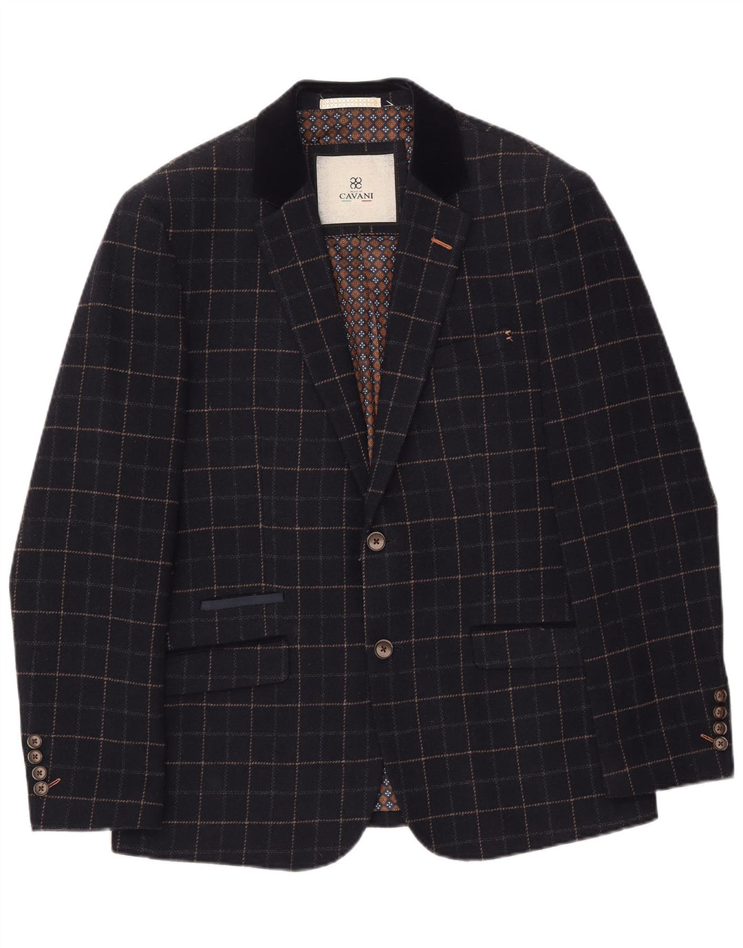 Cavani muško dvodijelno odijelo s dva gumba UK 40 Large W38 L32 tamnoplavi karirani