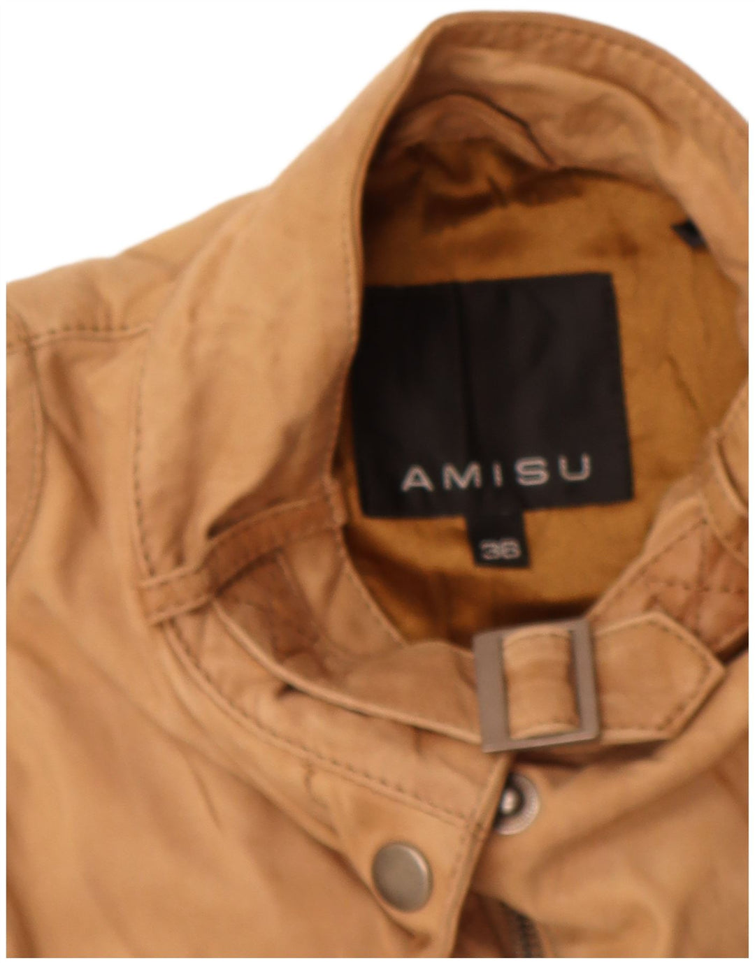 AMISU Womens Suede Bomber Jacket IT 38 XS Beige Leather