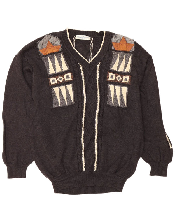 UMBERTO BILANCIONI Muški džemper s V-izrezom 2XL sivi geometrijski vuneni