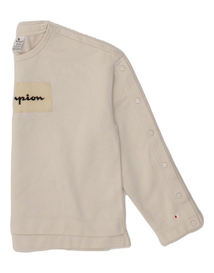 CHAMPION Womens Graphic Sweatshirt Jumper UK 14 Medium White Vintage Champion and Second-Hand Champion from Messina Hembry 