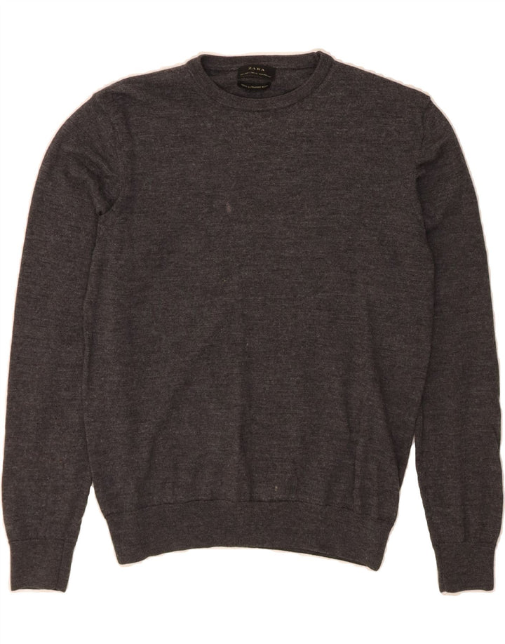 ZARA Mens Crew Neck Jumper Sweater Large Grey Wool Vintage Zara and Second-Hand Zara from Messina Hembry 