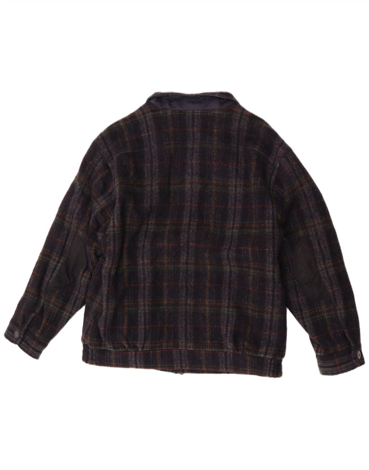 Vintage muška bomber jakna UK 36 Mala mornarsko plava karirana nova vuna