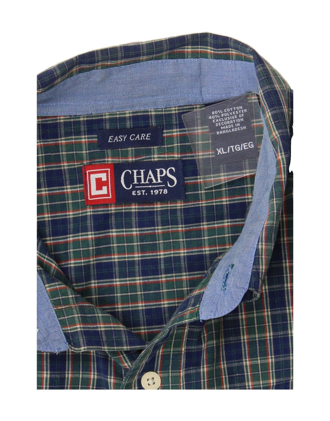 CHAPS Mens Easy Care Shirt XL Blue Check Cotton Vintage Chaps and Second-Hand Chaps from Messina Hembry 