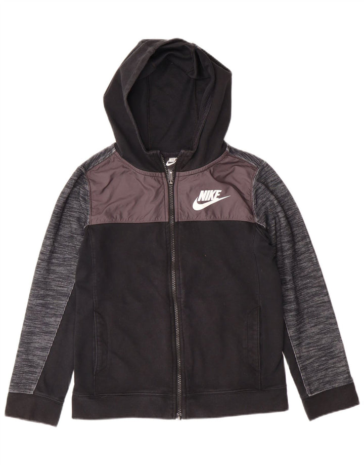 NIKE pulover s kapuljačom na patentni zatvarač za dječake 10-11 godina srednje crne boje, pamuk