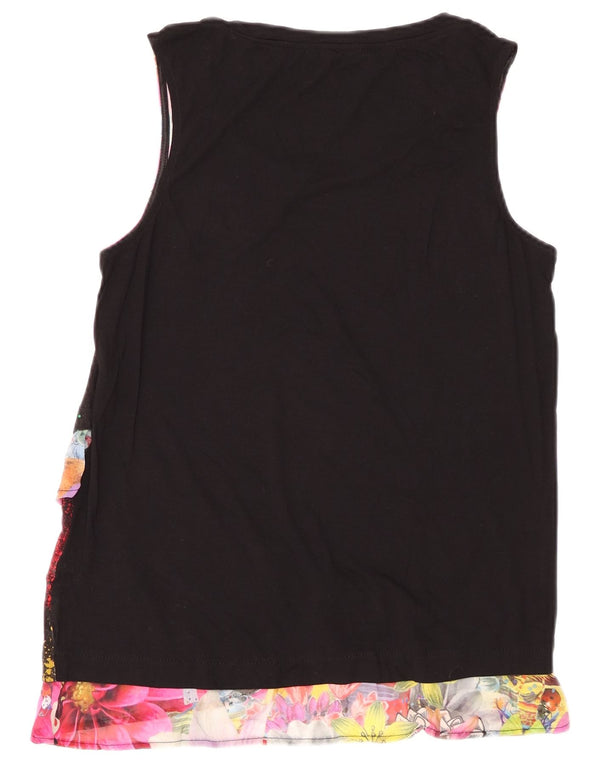 DESIGUAL Ženska grafička bluza bez rukava UK 12 Srednje crna cvjetna